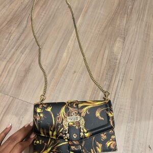 Versace Jean Couture Black and Gold Crossbody Bag with Celestial Design